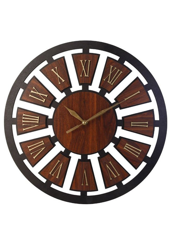 Modern Decor MDF Wooden Wall Clock with Clear Roman Numerals – Silent Movement – Black and Wood Color